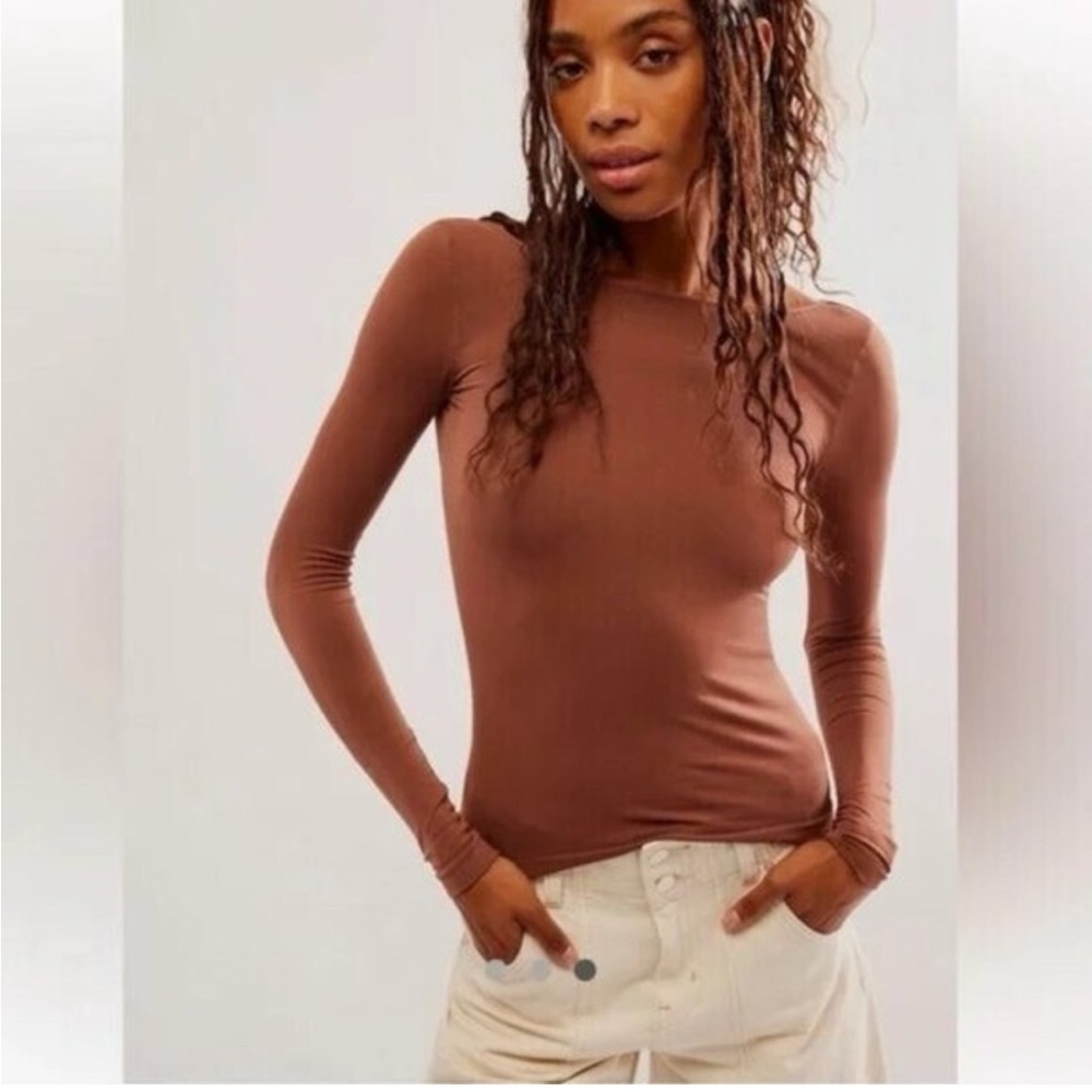 Elegant Brown Long Sleeve Women's Top With Back Out